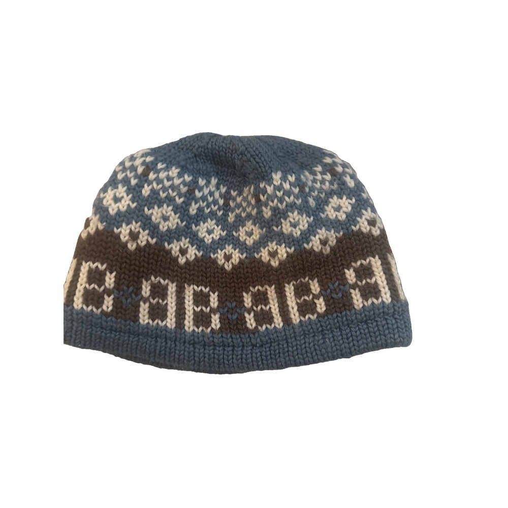Burton 100% Wool Fleece Lined Beanie Ski Hat One Size Unisex Nordic Blue Brown